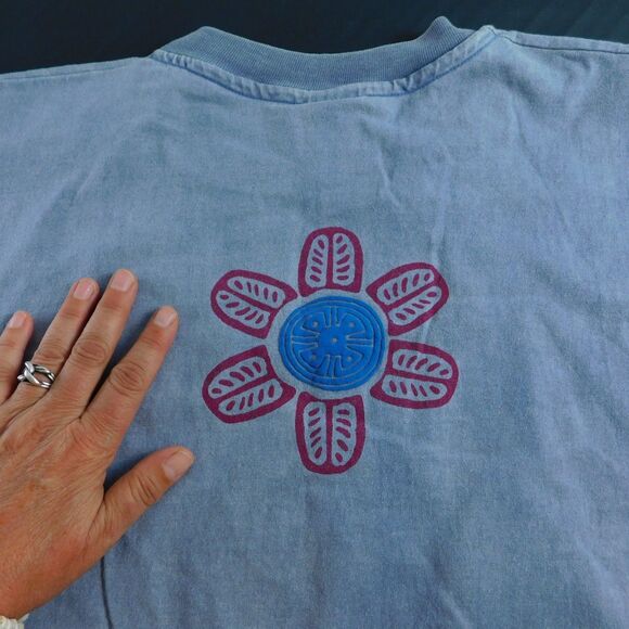 Vintage Anvil T-Shirt Blue Totem Fish 2-Side Graphic Tee L/XL? Single-Stitch USA - Picture 6 of 16